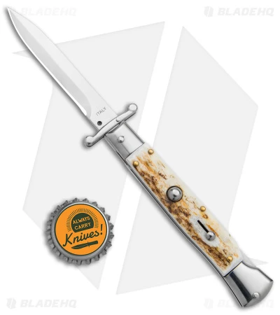 AKC Italian Stiletto Bayonet Swinguard Automatic Knife Stag Horn (4" Satin) 4 AKC Italian Stiletto Bayonet Swinguard Automatic Knife Stag Horn (4" Satin) - Image 4