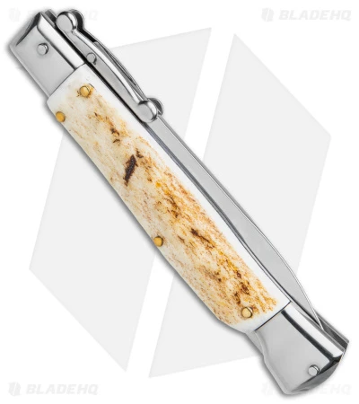 AKC Italian Stiletto Bayonet Swinguard Automatic Knife Stag Horn (4" Satin) 3 AKC Italian Stiletto Bayonet Swinguard Automatic Knife Stag Horn (4" Satin) - Image 3