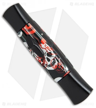 AKC 077 Concord OTF Automatic Knife Red/White Skull (3.25" Black Flat) 2 AKC 077 Concord OTF Automatic Knife Red/White Skull (3.25" Black Flat) - Image 2