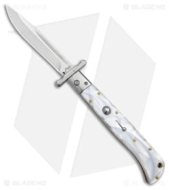 Italian Style 11" Roma Drop Point Auto Swinguard White Pearlex (4.6" Polished)