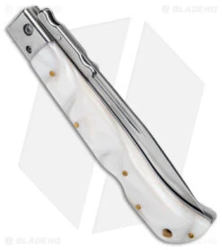 Italian Style 11" Roma Drop Point Auto Swinguard White Pearlex (4.6" Polished) 6 Italian Style 11" Roma Drop Point Auto Swinguard White Pearlex (4.6" Polished) -Akc Sales Store AKC 11in Roma Auto Swinguard DP White Pearlex Polished BHQ 152966 jr side