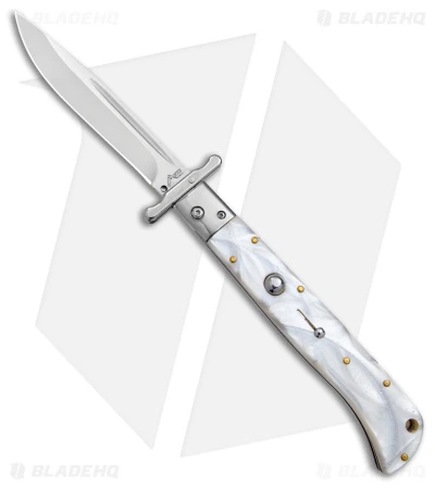Italian Style 11" Roma Drop Point Auto Swinguard White Pearlex (4.6" Polished) 1 Italian Style 11" Roma Drop Point Auto Swinguard White Pearlex (4.6" Polished)