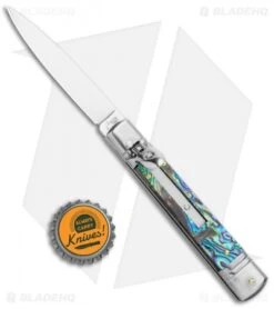 AKC 7.75" Slimline Lever Lock Clip Point Automatic Knife Abalone (3.2" Satin) -Akc Sales Store AKC 7.75in Slimline LL Auto Abalone Satin Flat BHQ 122384 jr bottlecap