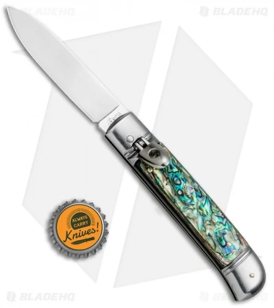 AKC Classic 8" Lever Lock Automatic Italian Knife Abalone (3.2" Polish Flat) 4 AKC Classic 8" Lever Lock Automatic Italian Knife Abalone (3.2" Polish Flat) - Image 4