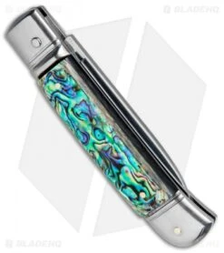 AKC Classic 8" Lever Lock Automatic Italian Knife Abalone (3.2" Polish Flat) 6 AKC Classic 8" Lever Lock Automatic Italian Knife Abalone (3.2" Polish Flat) -Akc Sales Store AKC 8in LL Italian Auto Abalone Polish Flat BHQ 82042 jr side