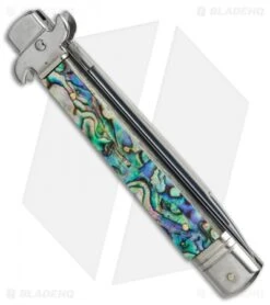 AKC Leverletto 9" Automatic Italian Stiletto Abalone (4" Satin Flat) 5 AKC Leverletto 9" Automatic Italian Stiletto Abalone (4" Satin Flat) -Akc Sales Store AKC 9in leverletto abalone flat BP 18826 er side