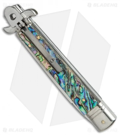 AKC Leverletto 9" Automatic Italian Stiletto Abalone (4" Satin Flat) 2 AKC Leverletto 9" Automatic Italian Stiletto Abalone (4" Satin Flat) - Image 2