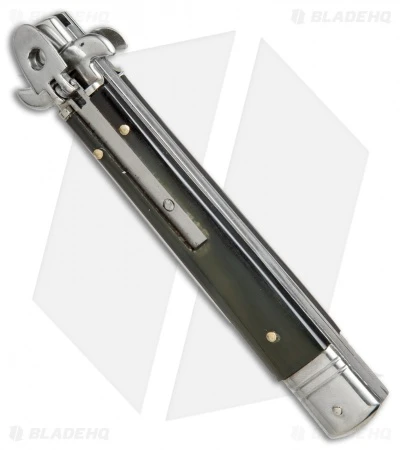 AKC Leverletto 9" Lever Lock Automatic Italian Knife Brazilian Horn (4" Satin) 2 AKC Leverletto 9" Lever Lock Automatic Italian Knife Brazilian Horn (4" Satin) - Image 2