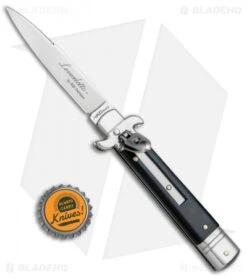 AKC Leverletto 7.5" Lever Lock Automatic Italian Knife Ebony (3.2" Satin) -Akc Sales Store AKC Bill DeShivs Leverletto Ebony Wood Satin Plain BP 26642 jr bottlecap