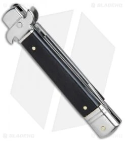 AKC Leverletto 7.5" Lever Lock Automatic Italian Knife Ebony (3.2" Satin) -Akc Sales Store AKC Bill DeShivs Leverletto Ebony Wood Satin Plain BP 26642 jr side