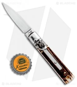 AKC Classic 6" Lever Lock Automatic Italian Knife Stag (2.25" Satin) -Akc Sales Store AKC Classic LL Stag BHQ 50855 jr bottlecap
