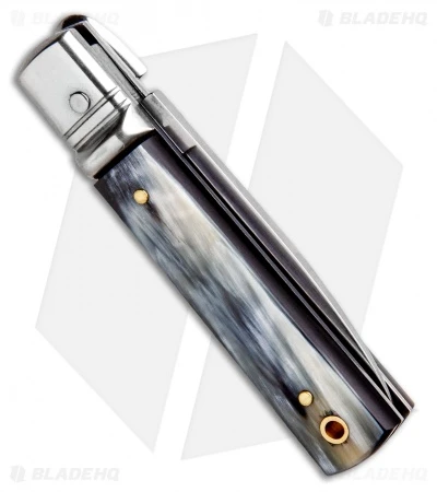 AKC Classic 6" Lever Lock Automatic Italian Knife Brazilian Horn (2.25" Satin) 2 AKC Classic 6" Lever Lock Automatic Italian Knife Brazilian Horn (2.25" Satin) - Image 2