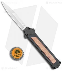 AKC F-16 D/A Bayonet OTF Automatic Knife Black/Wood (3.3" Satin) -Akc Sales Store AKC F 16 Black Wood DA OTF Auto Bayo Satin Plain BP 24620 jr bottlecap