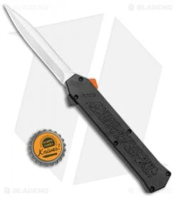 AKC F-16 D/A Dagger OTF Automatic Knife Black W/ Orange Button (3.3" Satin) -Akc Sales Store AKC F 16 DA Dagger OTF Auto Black Orange Button Satin BHQ 98892 jr bottlecap
