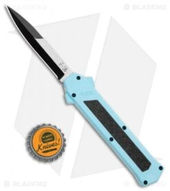 AKC F-16 D/A Bayonet OTF Automatic Knife Teal (3.3" Two Tone) -Akc Sales Store AKC F 16 Teal DA OTF Auto Bayo TT Plain GX 35011 jr bottlecap