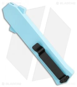 AKC F-16 D/A Bayonet OTF Automatic Knife Teal (3.3" Two Tone) -Akc Sales Store AKC F 16 Teal DA OTF Auto Bayo TT Plain GX 35011 jr side