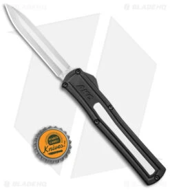 AKC F-20 D/A Dagger OTF Automatic Knife Black W/ White Inlay (3.5" Satin) -Akc Sales Store AKC F 20 DA SP OTF Auto Black White Inlay Satin BHQ 152917 jr bottlecap