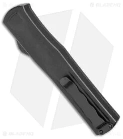 AKC F-20 D/A Dagger OTF Automatic Knife Black W/ White Inlay (3.5" Satin) -Akc Sales Store AKC F 20 DA SP OTF Auto Black White Inlay Satin BHQ 152917 jr side