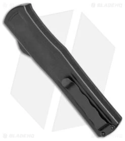 AKC F-20 D/A Dagger OTF Automatic Knife Black W/ Wood Inlay (3.5" Satin ) -Akc Sales Store AKC F 20 DA SP OTF Auto Black Wood Inlay Satin BHQ 152445 jr side