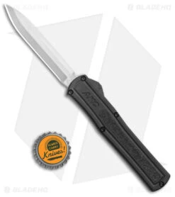 AKC F-20 D/A Spear Point OTF Automatic Knife Black (3.55" Satin) -Akc Sales Store AKC F 20 DA SP OTF Auto black Satin BHQ 141097 jr bottlecap