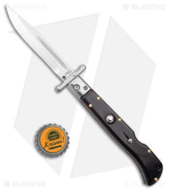 Italian Style 9" Ebony Roma Drop Point Auto Swinguard (4" Polished) -Akc Sales Store AKC Italian 9in Ebony Roma DP Swinguard Polished BHQ 179393 jr bottlecap