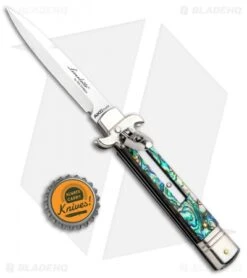 AKC Leverletto 7.75" Automatic Italian Stiletto Abalone (3.25" Satin Bayo) -Akc Sales Store AKC Leverletto Abalone Auto Bayo BHQ 92874 jr bottlecap