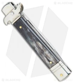AKC Leverletto 7.75" Lever Lock Auto Italian Knife Dark Horn (3.25" Satin Flat) 6 AKC Leverletto 7.75" Lever Lock Auto Italian Knife Dark Horn (3.25" Satin Flat) -Akc Sales Store AKC Leverletto LL Auto Italian Dark Horn Satin BHQ 108339 jr side