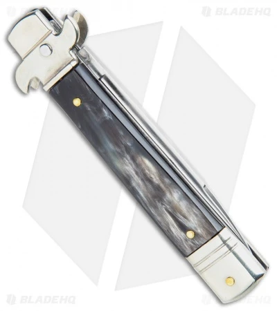 AKC Leverletto 7.75" Lever Lock Auto Italian Knife Dark Horn (3.25" Satin Flat) 3 AKC Leverletto 7.75" Lever Lock Auto Italian Knife Dark Horn (3.25" Satin Flat) - Image 3