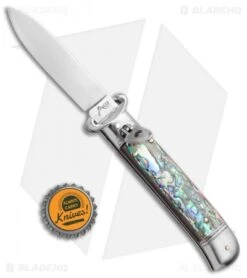 AKC Shot Puller 8" Lever Lock Italian Auto Knife Abalone (3.2" Polish Flat) -Akc Sales Store AKC Shot Puller 8in LL Italian Abalone BHQ 68879 jr bottlecap