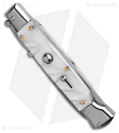 AKC Swinguard 9" Automatic Italian Stiletto White Pearlex (4" Damascus Bayonet) 2 AKC Swinguard 9" Automatic Italian Stiletto White Pearlex (4" Damascus Bayonet) - Image 2