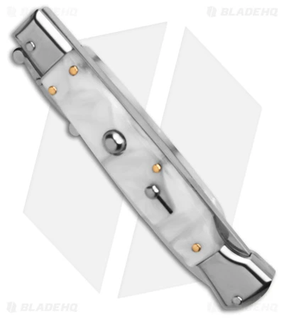 AKC Swinguard 9" Automatic Italian Stiletto White Pearlex (4" Polish Bayonet) 2 AKC Swinguard 9" Automatic Italian Stiletto White Pearlex (4" Polish Bayonet) - Image 2