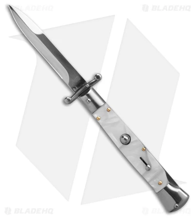 AKC Swinguard 9" Automatic Italian Stiletto White Pearlex (4" Polish Bayonet) 1 AKC Swinguard 9" Automatic Italian Stiletto White Pearlex (4" Polish Bayonet)