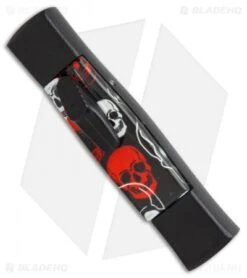 AKC Minion Concord OTF Automatic Knife Red/White Skull (2.3" Black Flat Grind) -Akc Sales Store AKC minion concord red white skull black flat BP 19001 er side