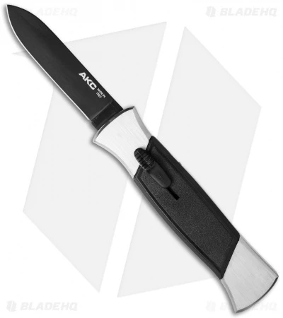 AKC 777 Blackfinger OTF Automatic Knife Brushed Aluminum (3.375" Black Flat) 1 AKC 777 Blackfinger OTF Automatic Knife Brushed Aluminum (3.375" Black Flat)