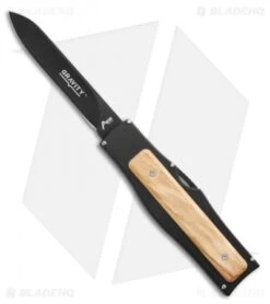 AKC Gravit-E Manual OTF Knife Black/Wood (3.7" Black)