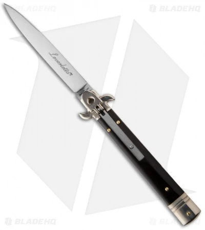 AKC Leverletto 9" Lever Lock Automatic Italian Knife Dark Horn (4" Satin Flat) 1 AKC Leverletto 9" Lever Lock Automatic Italian Knife Dark Horn (4" Satin Flat)