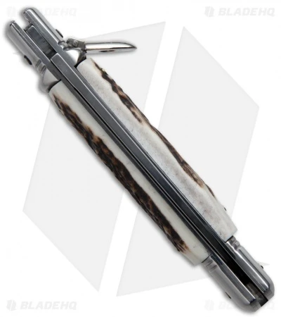 AKC Classic 8" Lever Lock Automatic Italian Knife Stag Horn (3.2" Polish) 2 AKC Classic 8" Lever Lock Automatic Italian Knife Stag Horn (3.2" Polish) - Image 2