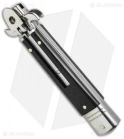 AKC Leverletto 7.5" Lever Lock Automatic Italian Knife Ebony (3.2" Satin Serr) -Akc Sales Store leverletto ebony serrated bottom cm