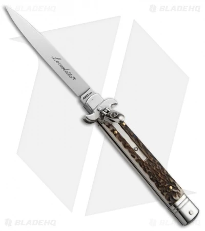 AKC Leverletto 9" Lever Lock Automatic Italian Knife Stag Horn (4" Satin Flat) 1 AKC Leverletto 9" Lever Lock Automatic Italian Knife Stag Horn (4" Satin Flat)